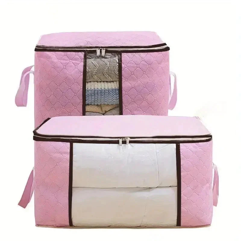 2-Pack: Large Storage Bag Organizer with Reinforced Handle, Clear Window & Sturdy Zippers Pink __stock:200 Closet & Storage refund_fee:800