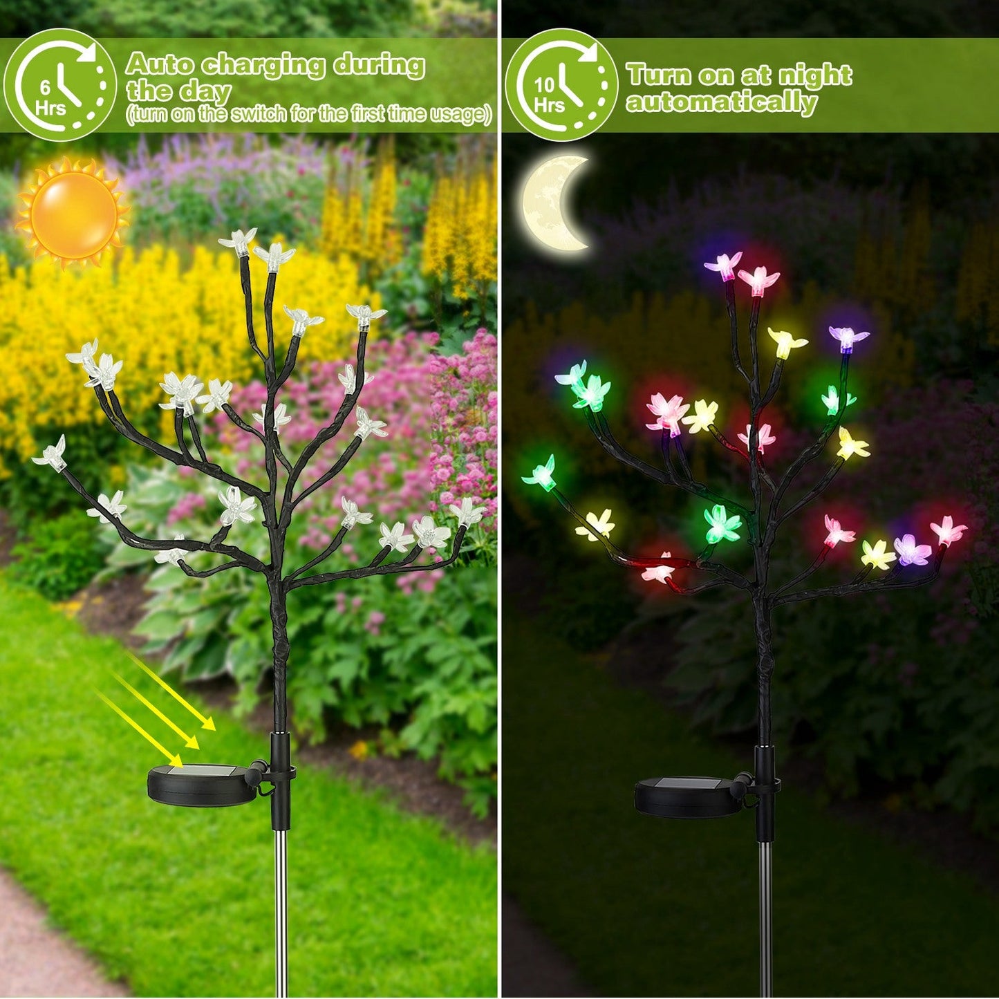 2-Piece: Outdoor Solar Light Cherry Blossom Flower Landscape Light __stock:50 Low stock Outdoor Lighting refund_fee:1200 Warranty