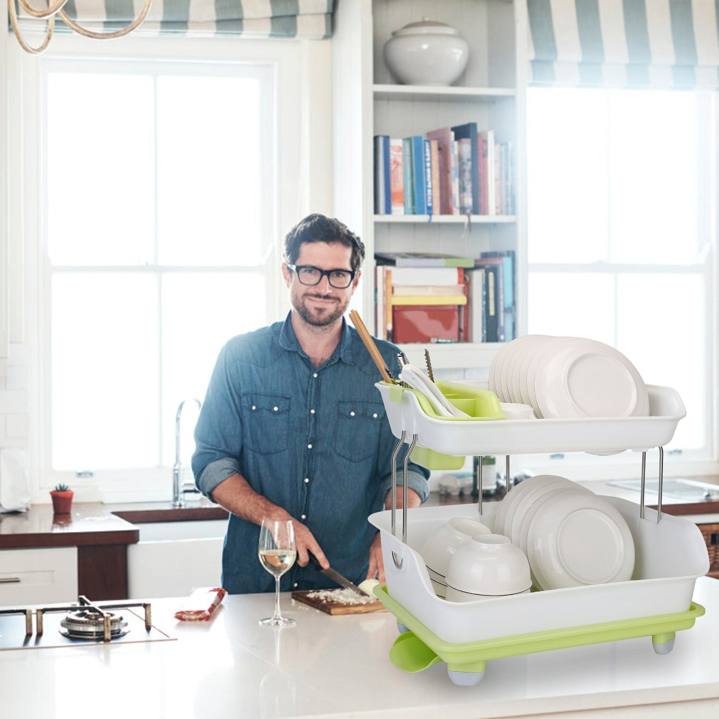 2-Tier Dish Drying Rack Cutlery Drainer __stock:100 Kitchen & Dining refund_fee:1800