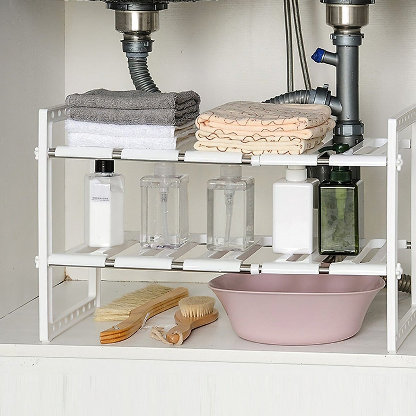 2-Tier Under Sink Organizer Retractable Space Saving Storage __stock:100 Kitchen & Dining refund_fee:1200