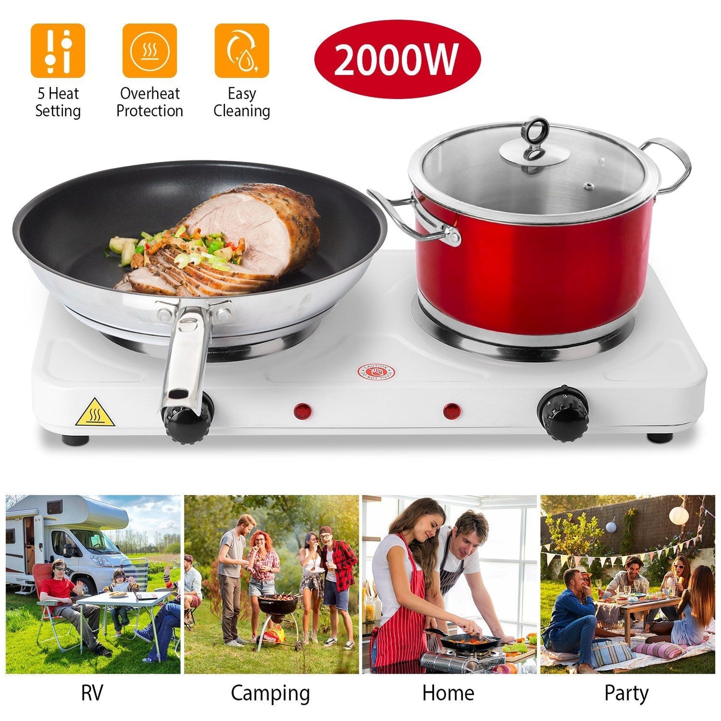 2000W Portable Double Electric Burner __stock:100 Kitchen & Dining refund_fee:1200 Warranty