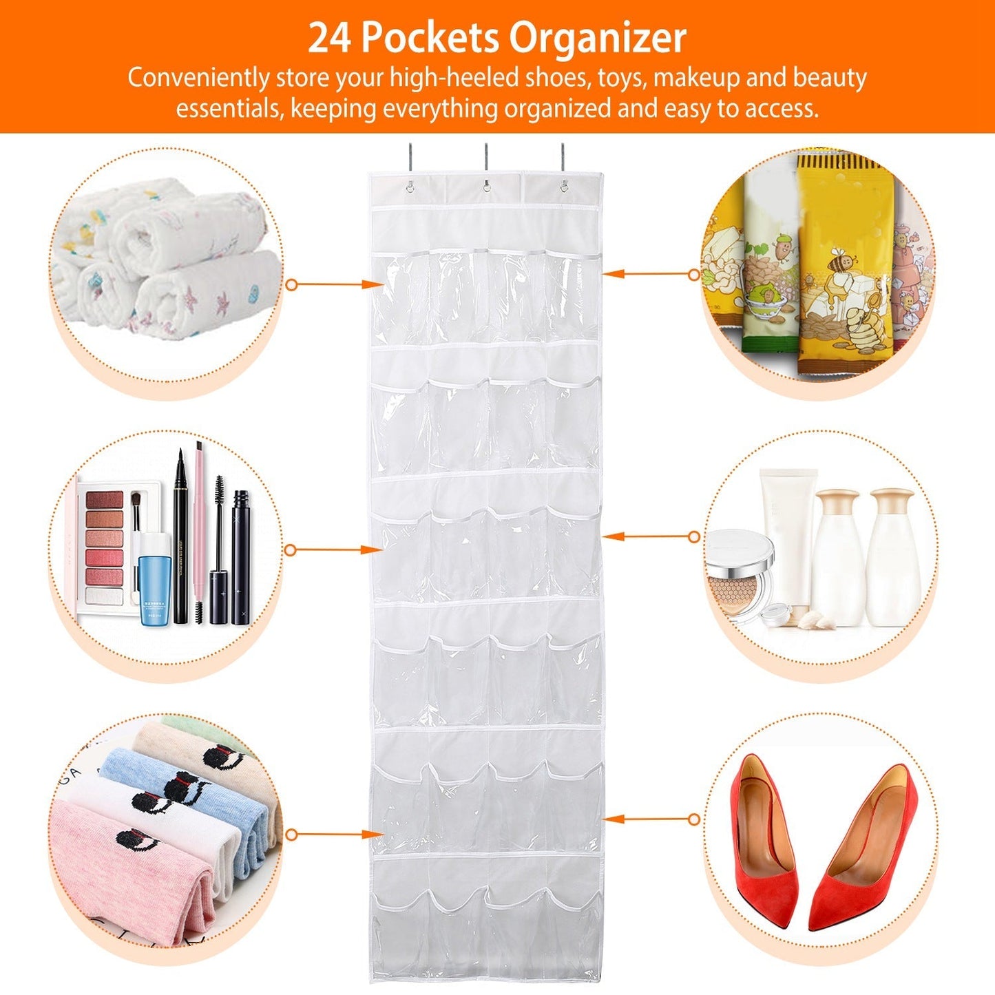 24-Pocket: Over the Door Shoes Rack Crystal Clear Organizer __stock:50 Closet & Storage refund_fee:1200