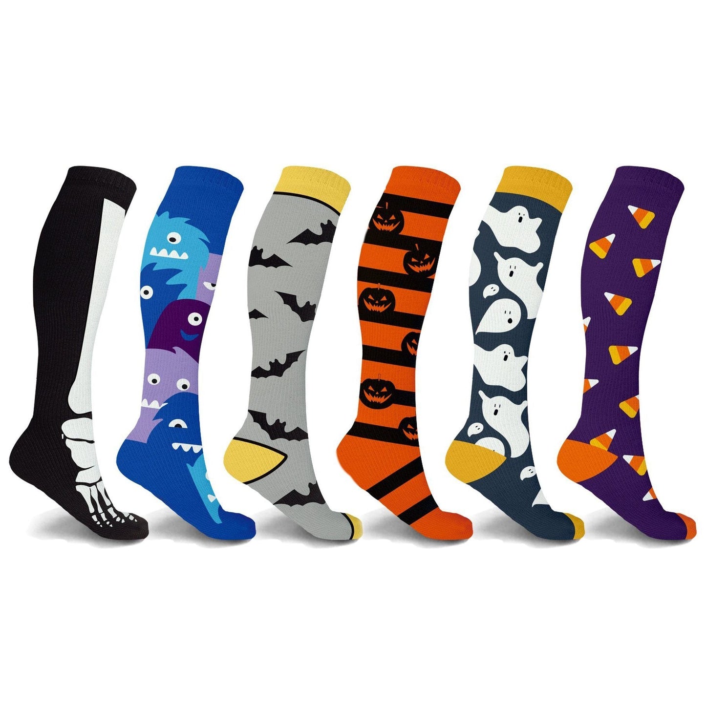 3-Pairs: Halloween Fun Knee High Compression Socks Set 1 & 2 Holiday Decor & Apparel refund_fee:800