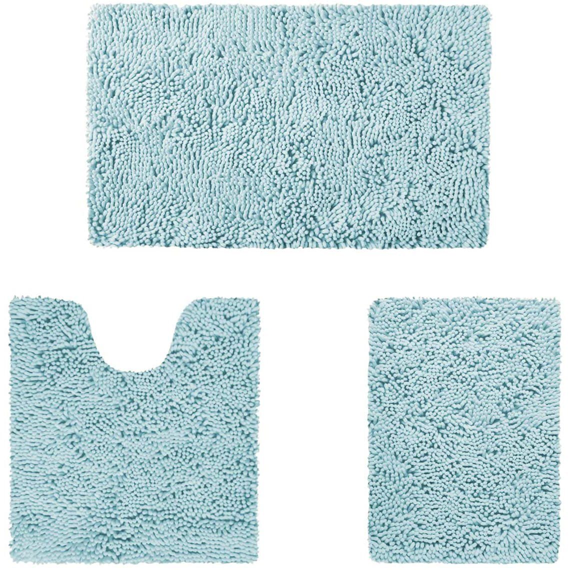 3-Piece Set: Bathroom Rugs Set Ultra Soft Non Slip and Absorbent Chenille Light Blue __stock:100 Bath refund_fee:1800