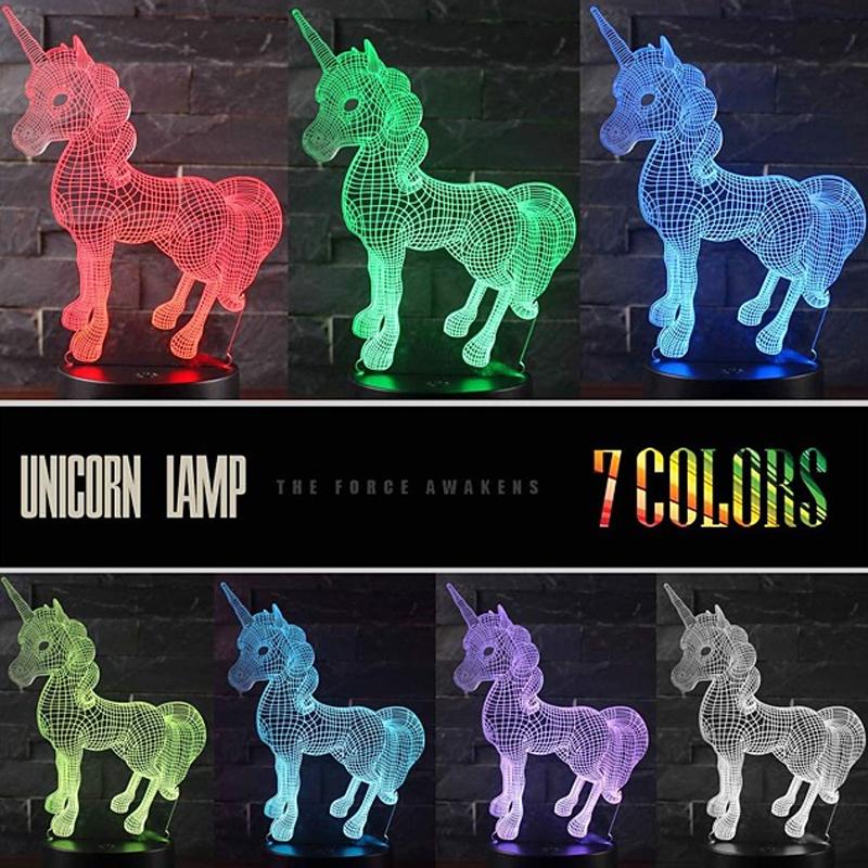 3D LED 7 Color Unicorn Table Lamp Indoor Lighting refund_fee:800 Warranty