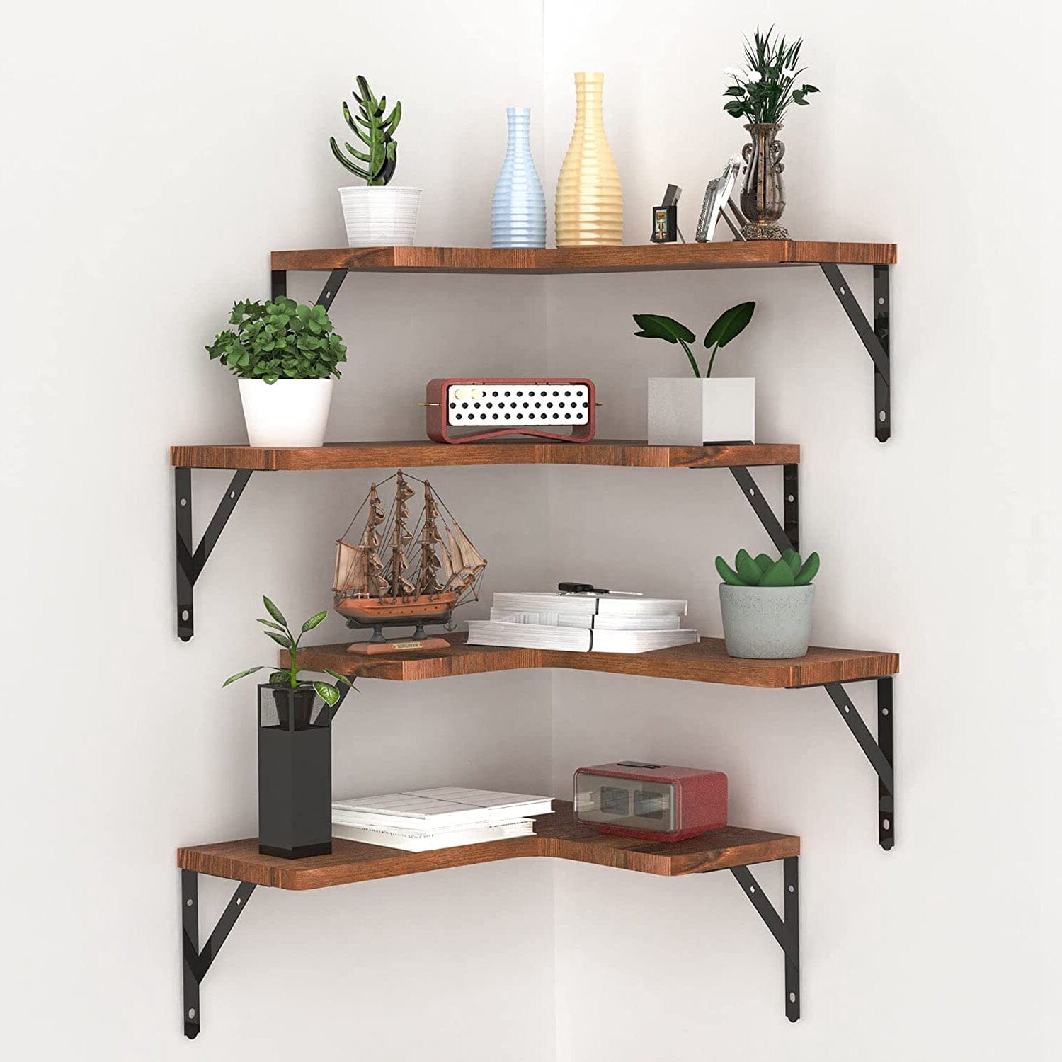 corner shelf with hanging plant 4-Pack: Corner Floating Shelf Wall Mount Display Storage – BAJE HOME