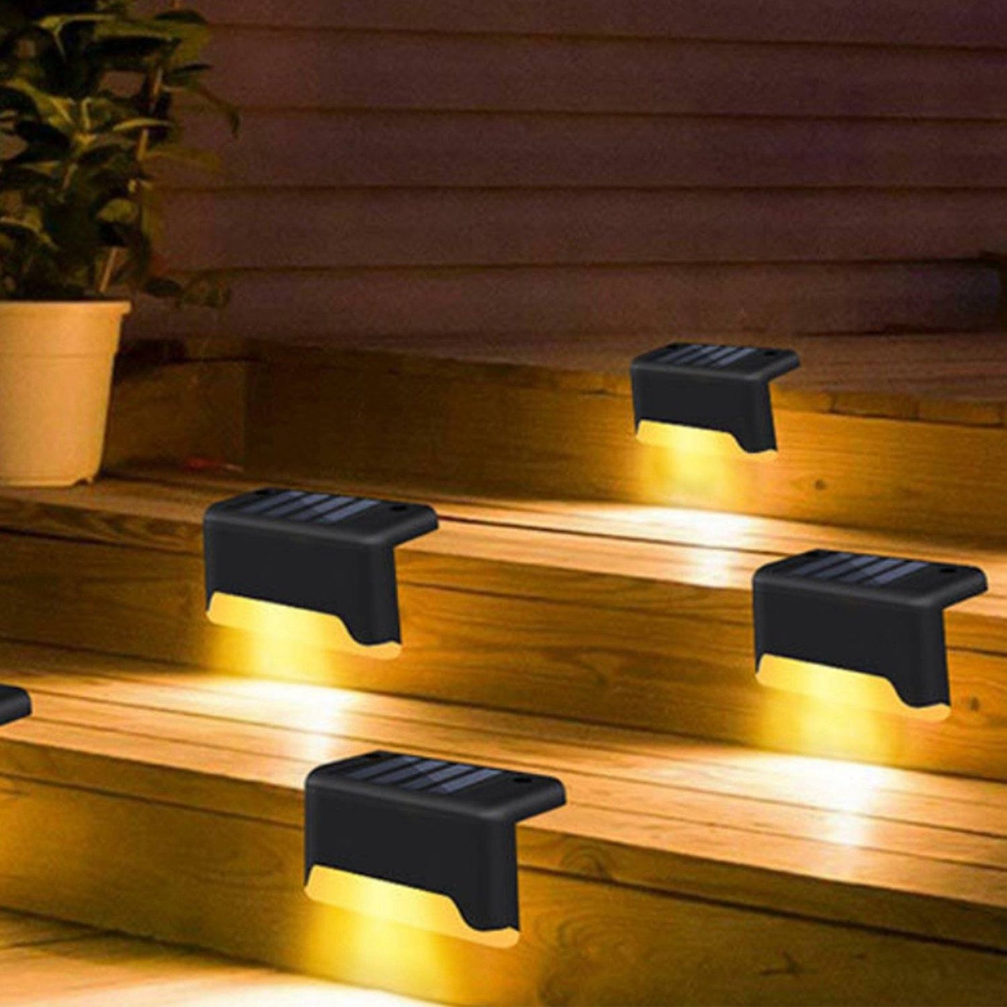 4-Piece: Solar Powered LED Step Lights Black Warm White __stock:50 Outdoor Lighting refund_fee:800 show-color-swatches Warranty