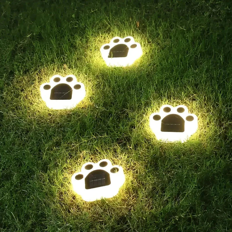 4-Pieces: Cute Paw-Shaped Solar Lawn Lights Warm __stock:200 Outdoor Lighting refund_fee:1200 Warranty