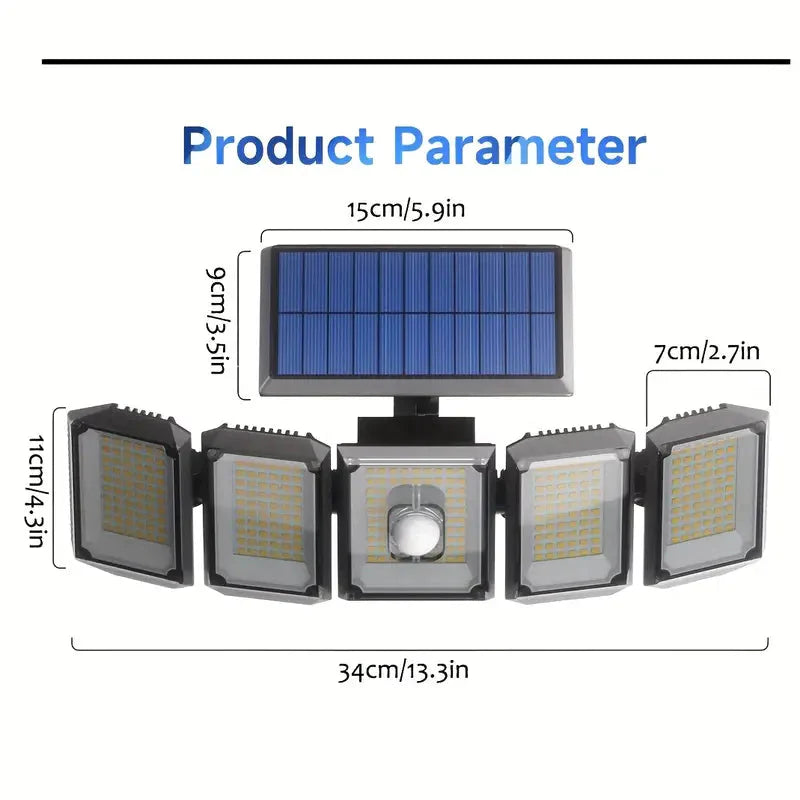 5 Heads Solar 300 LED Light Outdoor Motion Sensor Waterproof Wide-angle Illumination Wall Lamp __stock:200 Outdoor Lighting refund_fee:1200 Warranty