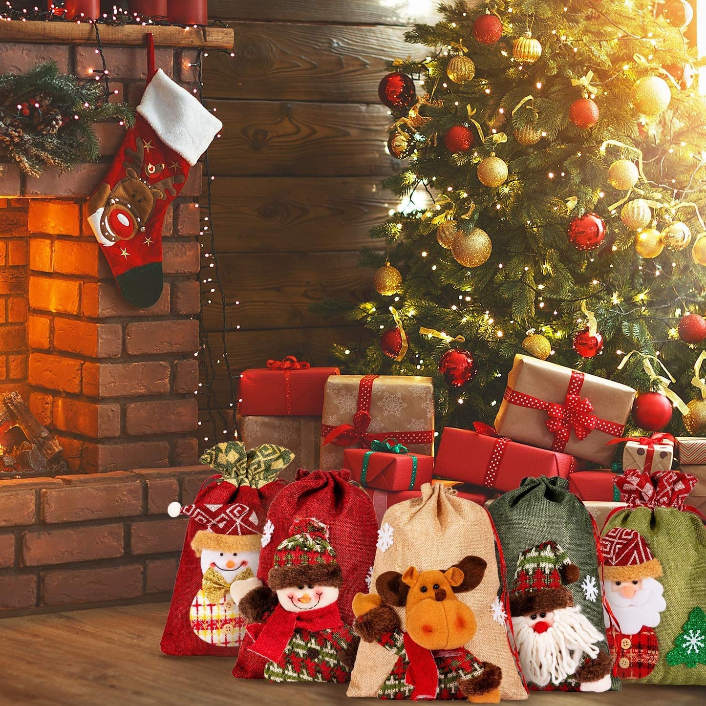 5-Pack: Drawstring Christmas Bags __stock:200 Holiday Decor & Apparel refund_fee:1200