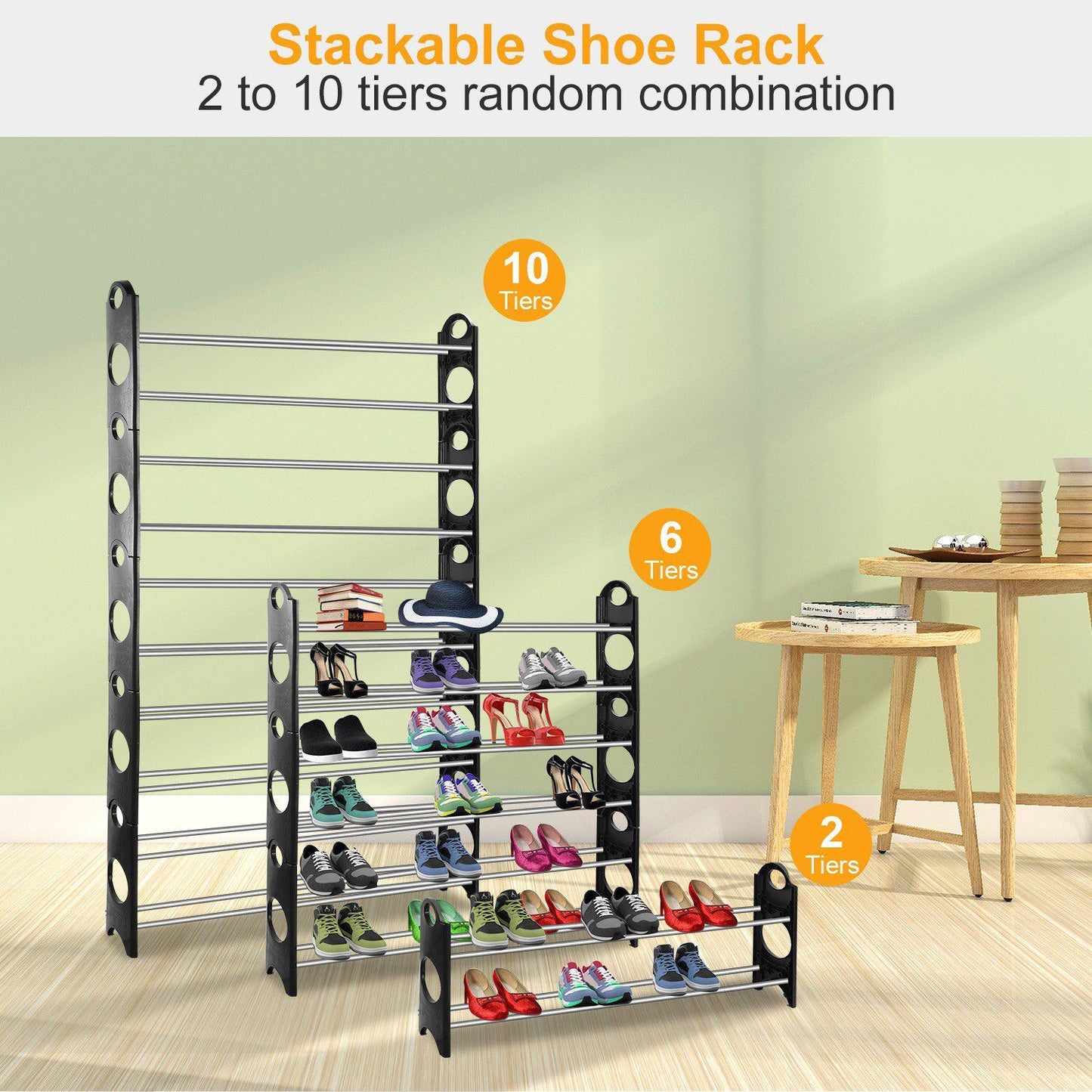 50-Pair Shoe Rack Storage Organizer 10-Tier Portable Wardrobe Tower Closet & Storage Low stock refund_fee:1800