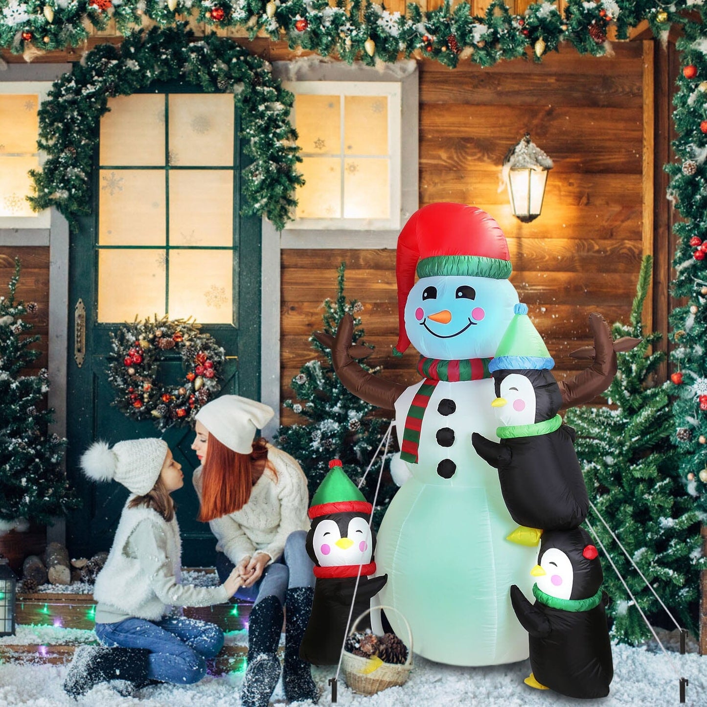 5.9Ft Snowman and Penguin Blow Up Yard Decoration with LED Light Built-in Air Blower __stock:50 Holiday Decor & Apparel refund_fee:2200 Warranty