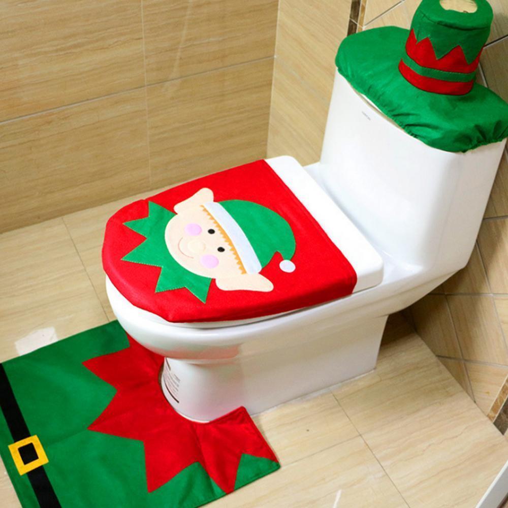 Christmas Toilet Seat Cover (1 set) elf bathroom