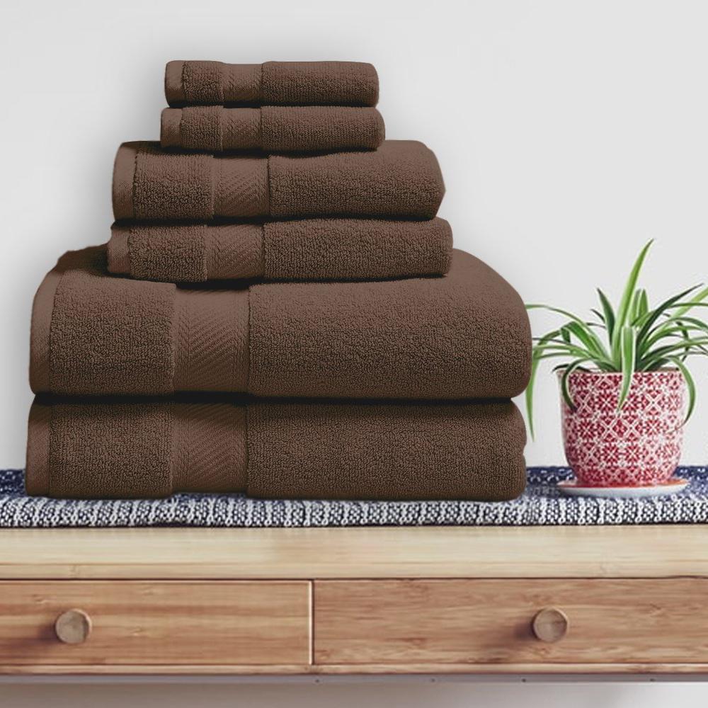 6-Piece: 100% Organic Cotton Bath Towel Set Chocolate __stock:50 Bath refund_fee:1200