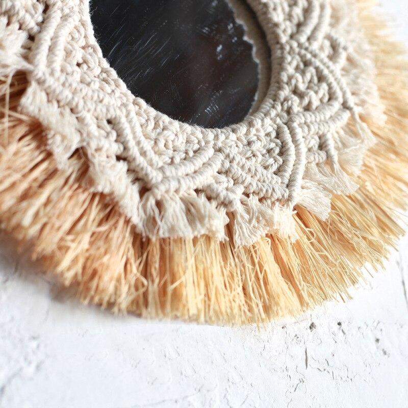 Straw Macrame Wall Mirror Mirrors