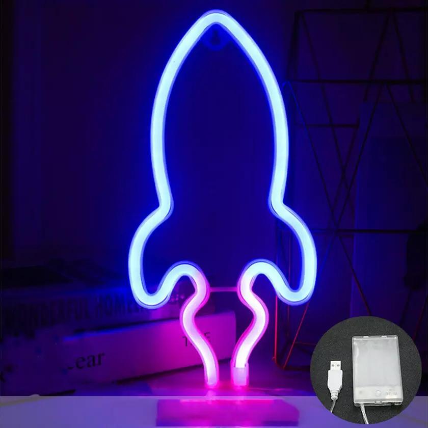 Battery USB LED Neon Light Wall Signs Night Home Decor Rocket Pink/Blue __stock:100 Indoor Lighting refund_fee:800 Warranty