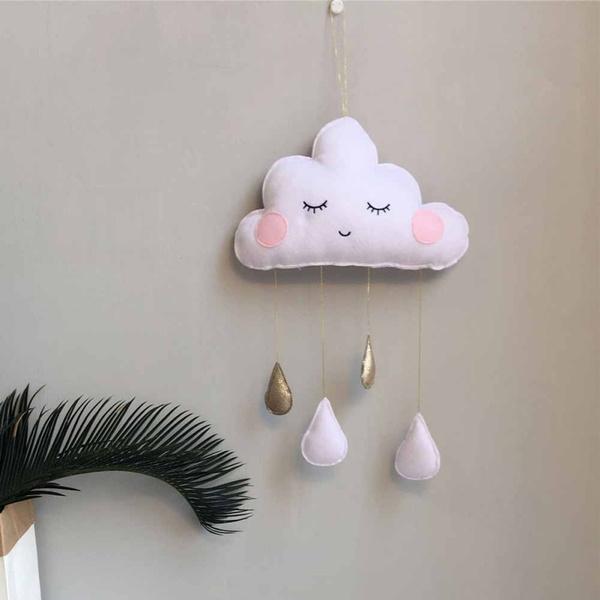 Decorative Cloud Felt Raindrop Pendant White Gold __stock:500 Furniture and Décor refund_fee:800