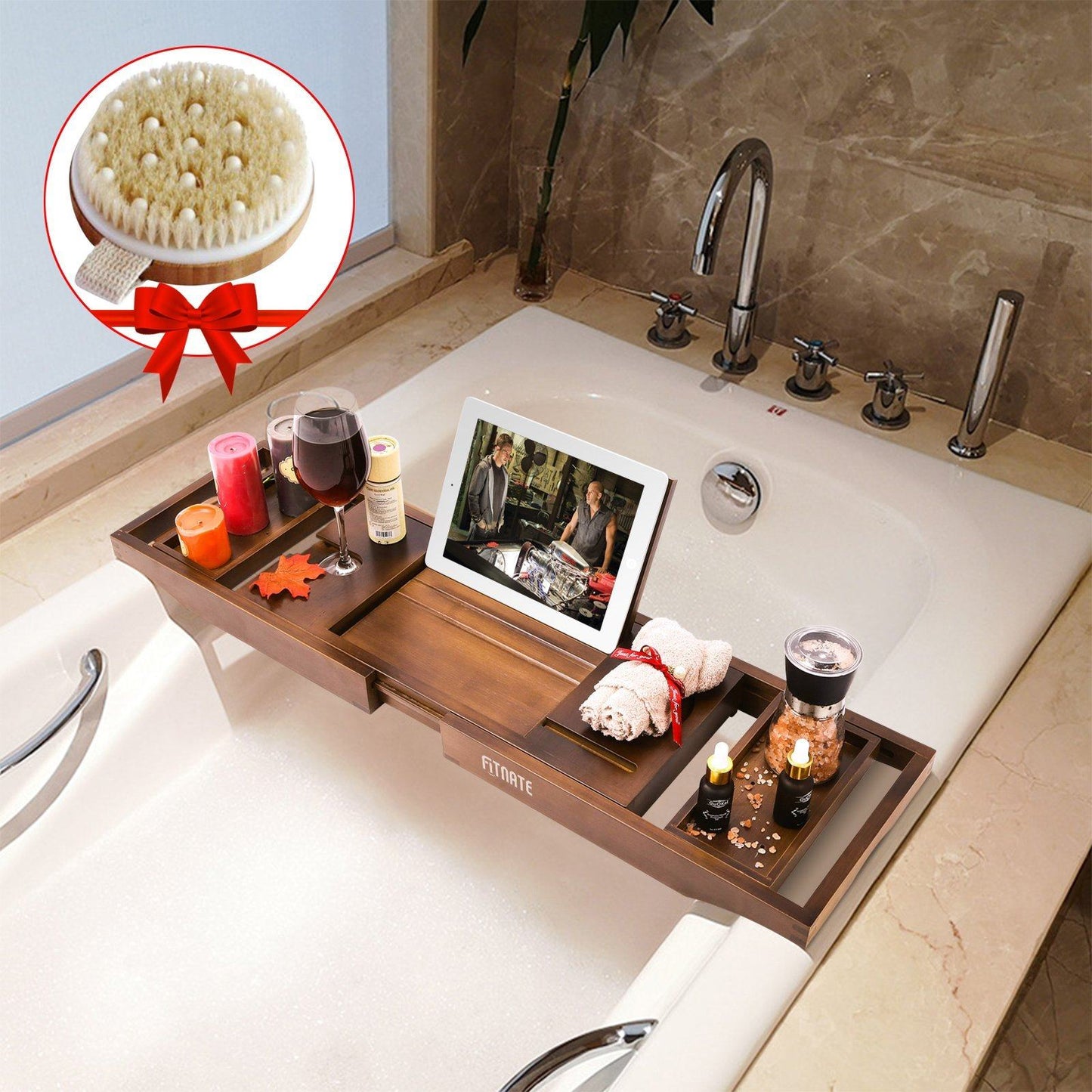 Expandable Bamboo Caddy Bath Tub Organizer Tray __stock:50 Bath refund_fee:2200