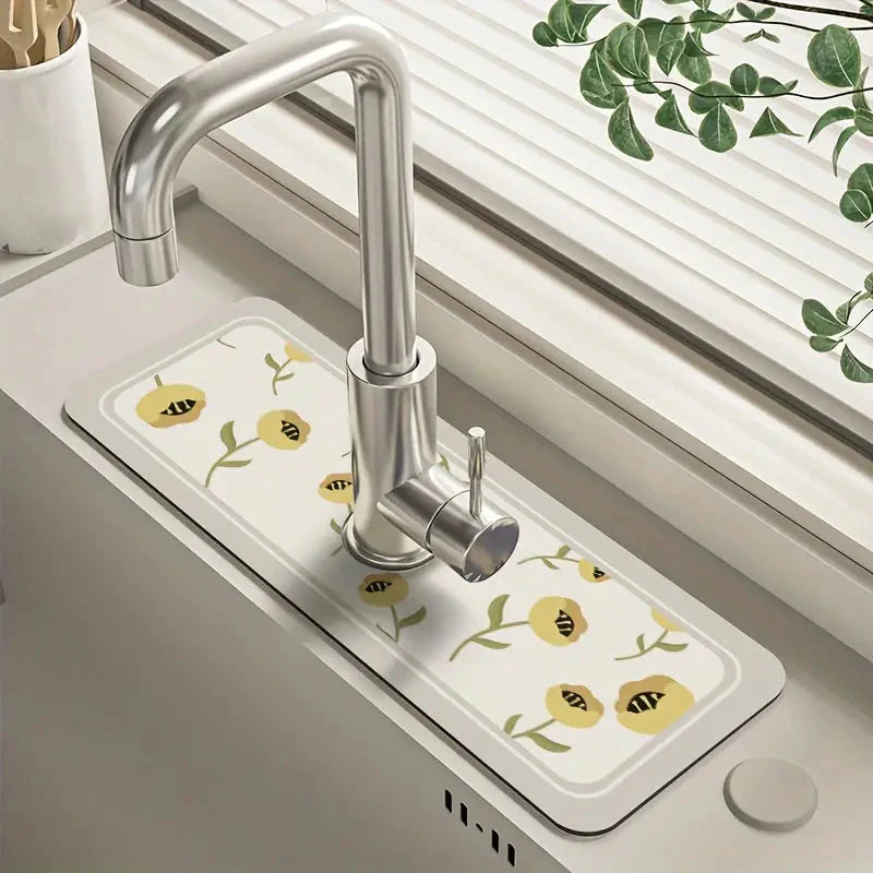 Floral Sink Faucet Absorbent Mat Sweet Tulip __stock:200 Kitchen & Dining refund_fee:800