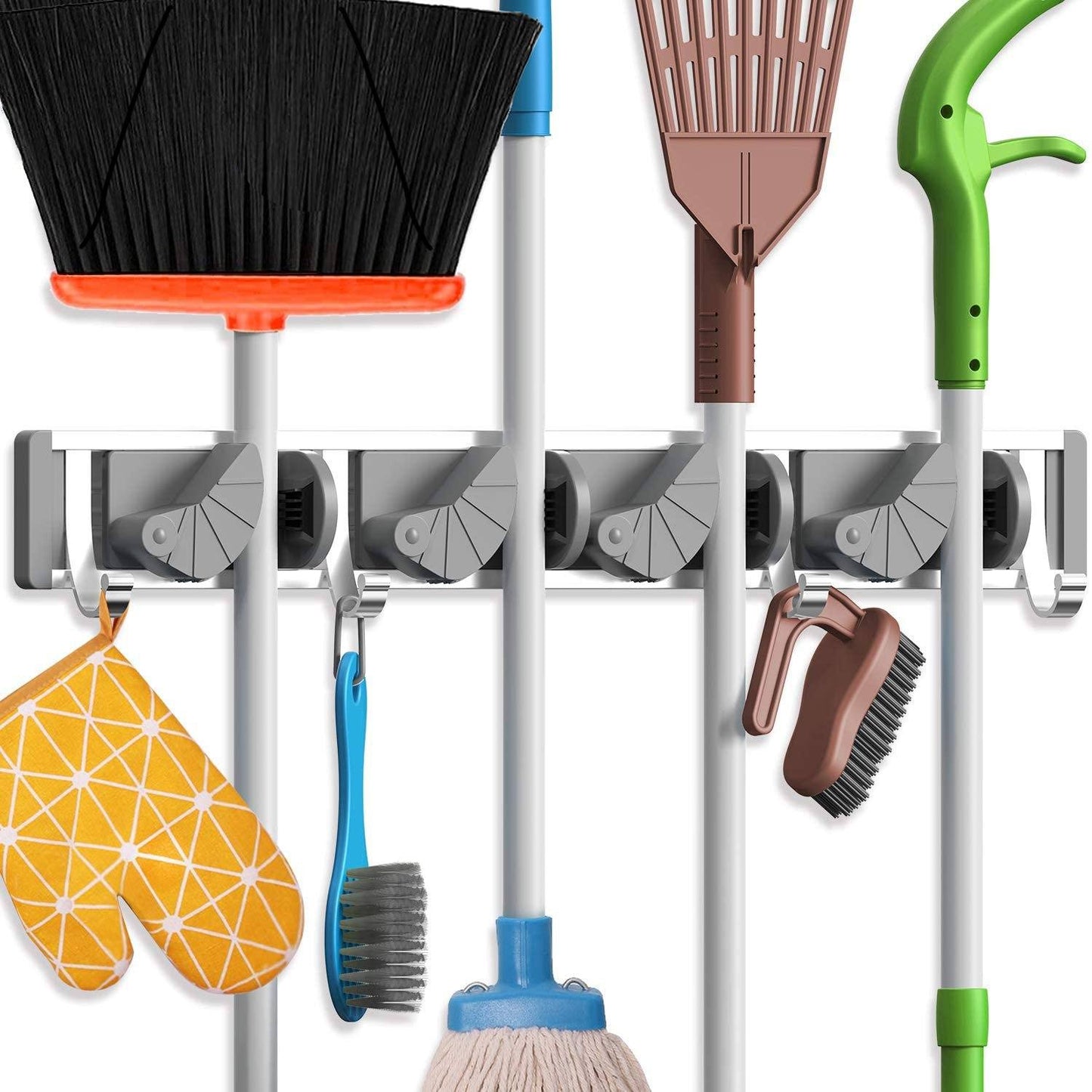 Holikme Mop Broom Holder Wall Mount Metal Pantry Organization Silver __stock:500 Closet & Storage refund_fee:800 show-color-swatches