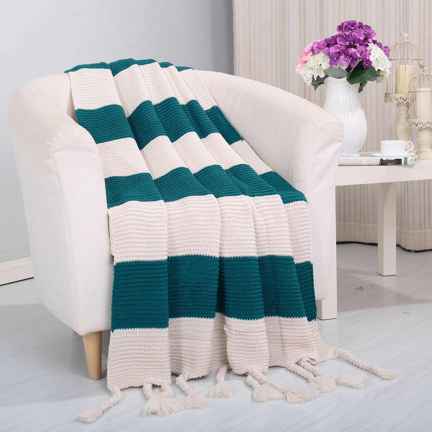 Knitted Throw Couch Cover Sofa Blanket - Assorted Styles Striped Teal __label2:BOGO 30% OFF Bedding refund_fee:1200
