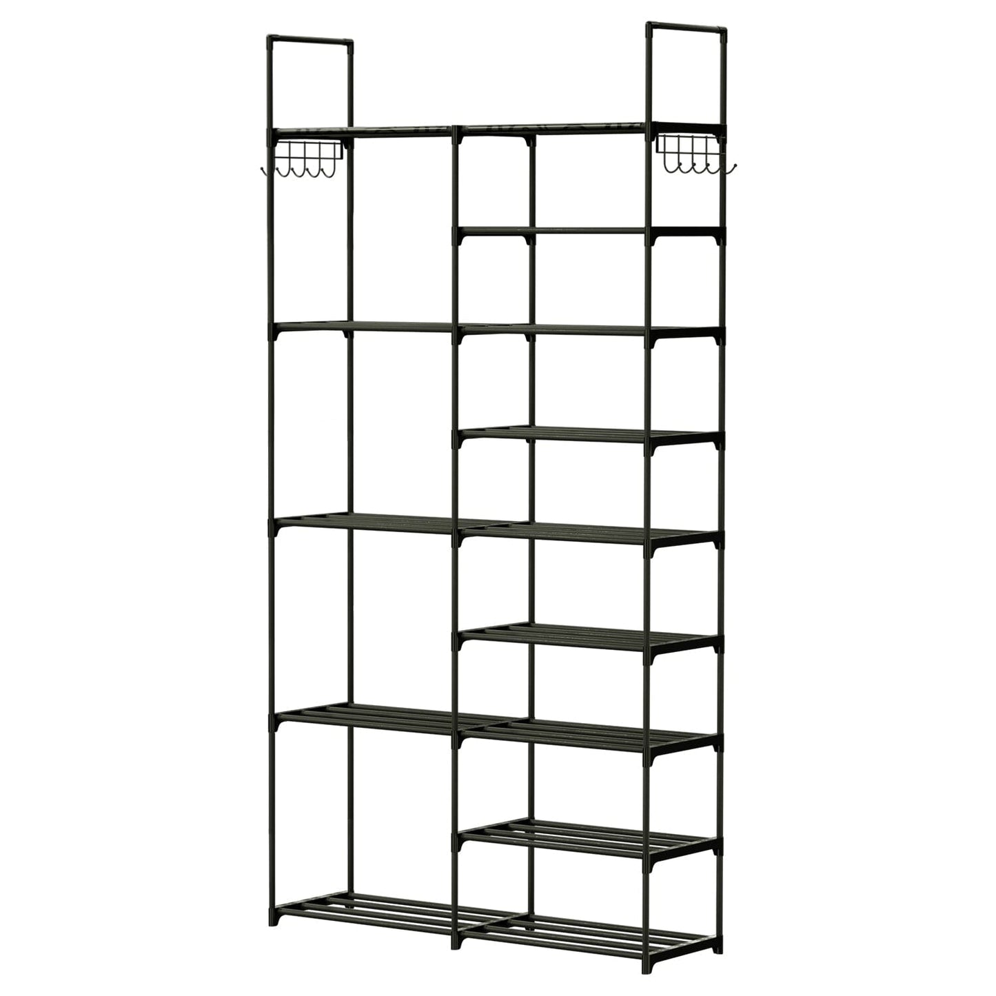 Metal Shoe Storage Shelf Free Standing Shoe Stand with 2 Row Hooks 3 __stock:50 Closet & Storage refund_fee:1200