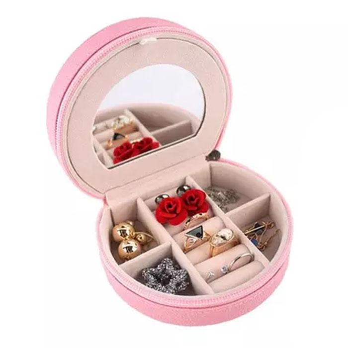 Mini Portable Travel Jewelry Box & Jewelry Organizer Pink __stock:200 Closet & Storage refund_fee:800