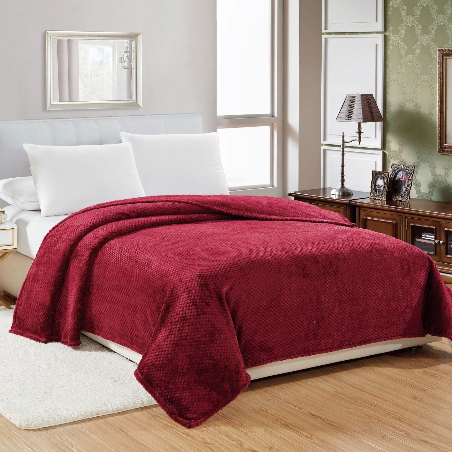 Noble House Solid Color Popcorn Microfiber Blanket Burgundy __label2:BOGO 30% OFF Bedding refund_fee:1200