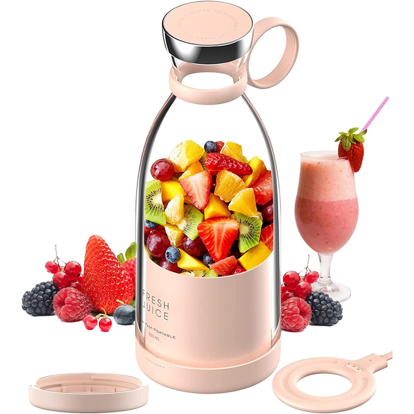 Portable Blender Bottle Electric Juicer Pink __stock:200 Kitchen & Dining refund_fee:1800 Warranty