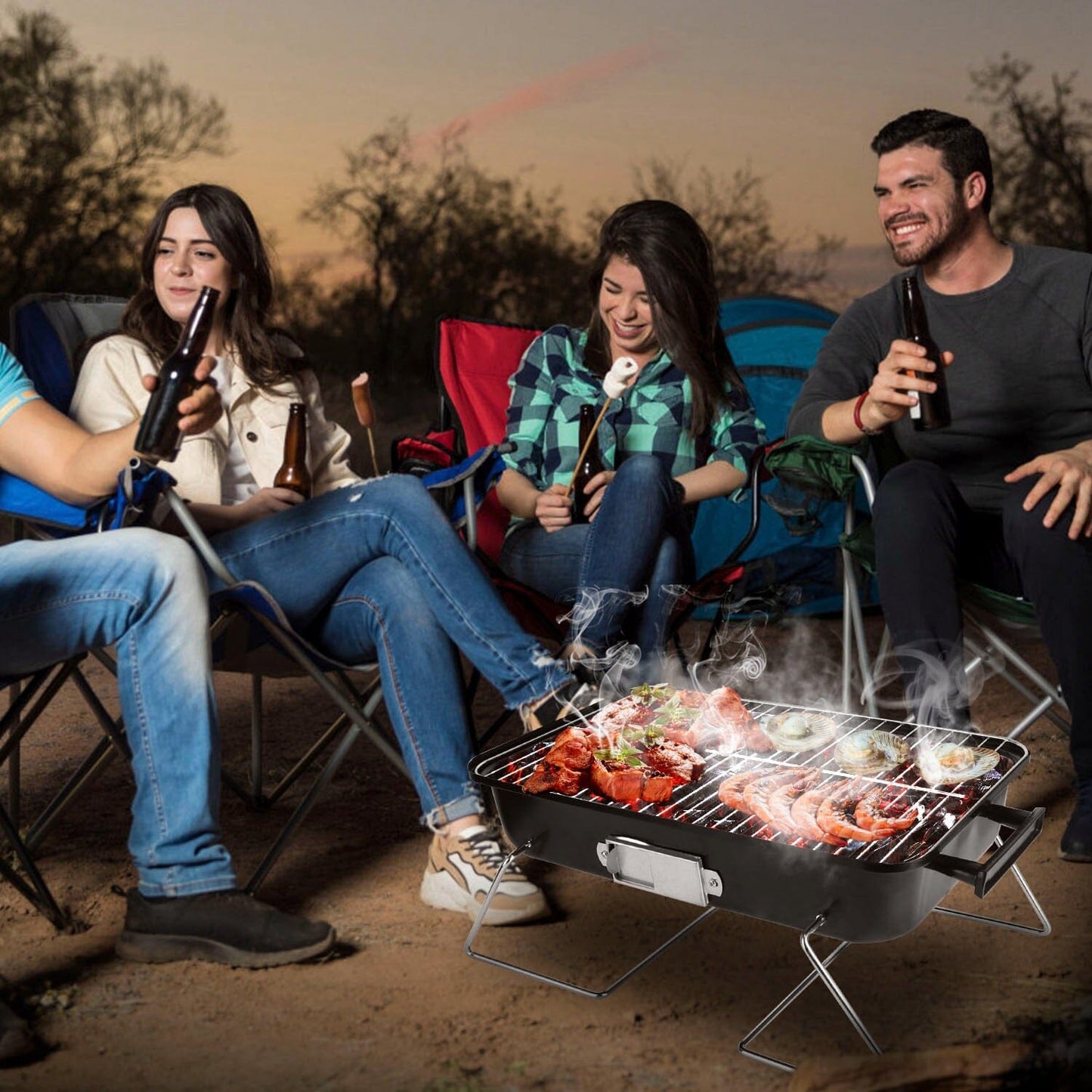 Portable Charcoal Tabletop Grill with Lid __stock:50 Kitchen & Dining refund_fee:1200