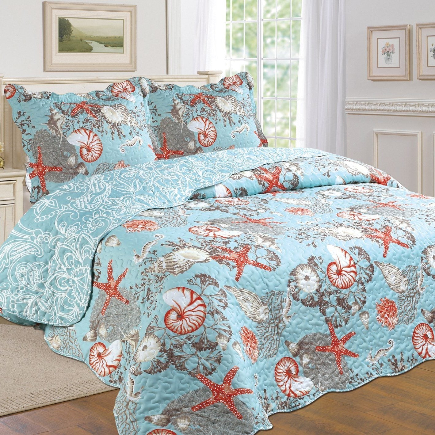 Tradition Premium Printed Reversible Quilt Sets - Assorted Styles Coastal __label2:BOGO 30% OFF __stock:150 Bedding refund_fee:1200