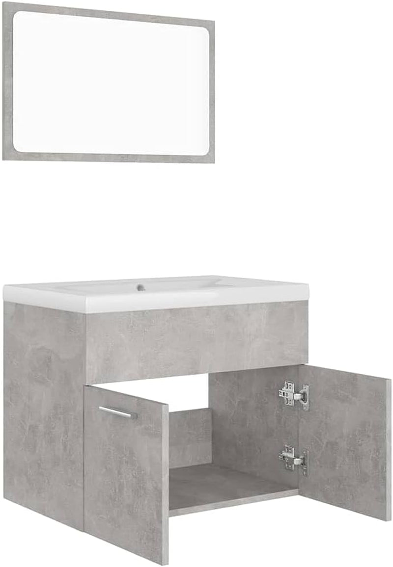 Bathroom Floor Cabinet Set of 3, Modern Bathroom Storage Cabinet Set with Mirror& Sink Cabinet& Built-In Basin, Chipboard+Ceramic Furniture Set for Bathroom, Concrete Gray Bathroom Furniture Bathroom Sets Furniture Home & Kitchen