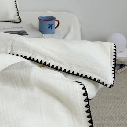 Textured Embroidered Edge Washed Cotton Bedding Set