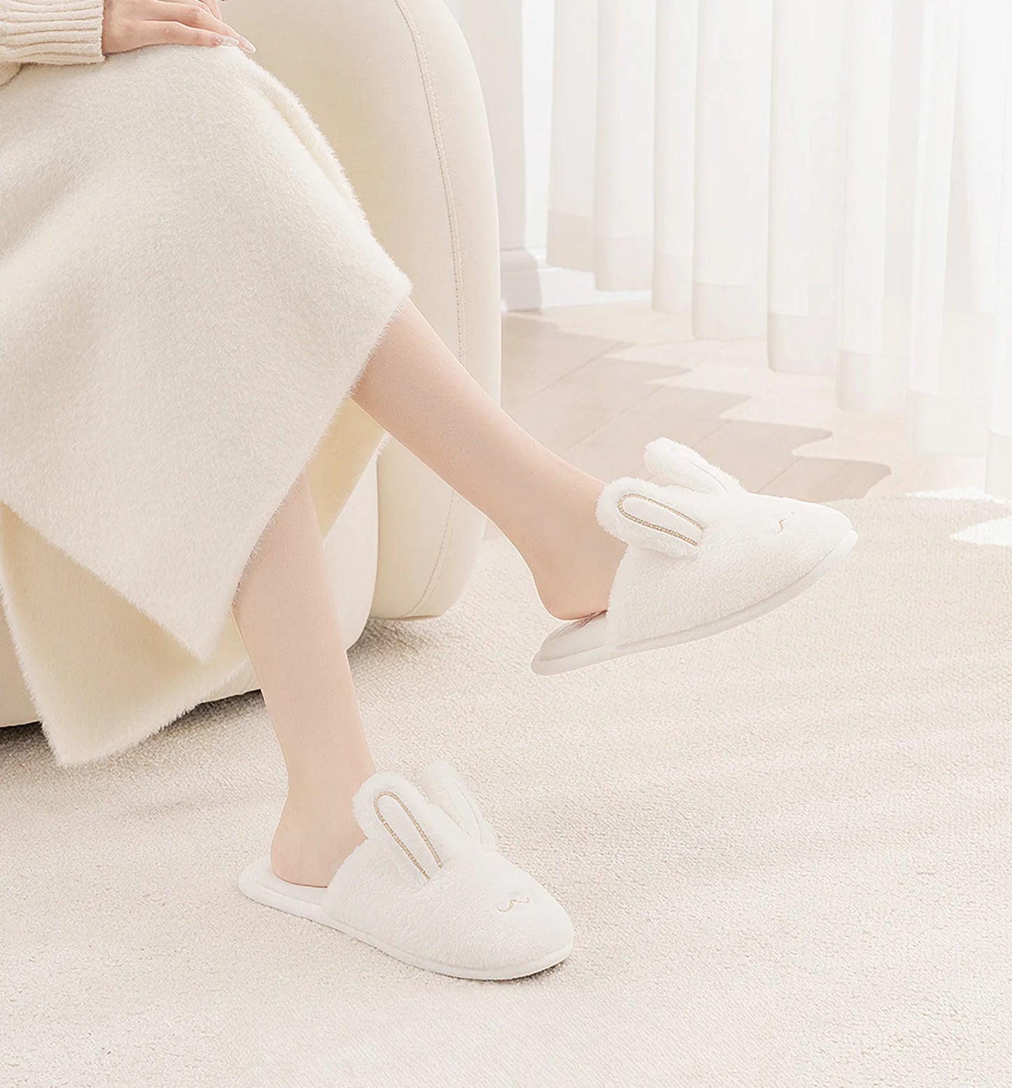Plush Bunny Ear Faux Fur House Slippers