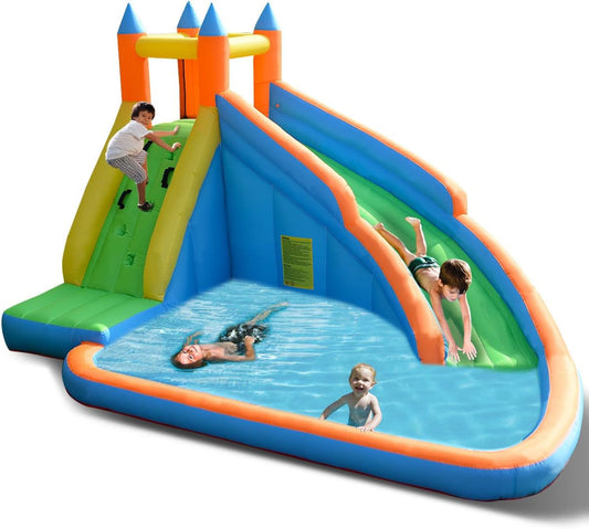 Costzon Inflatable Water Slide, Giant Bouncy Waterslide Park for Kids Backyard Outdoor Fun with Climbing Wall, Splash Pool, Blow up Water Slides Inflatables for Kids and Adults Party Gift Inflatable Water Slides Pool Toys Pools & Water Toys Sports & Outdoor Play Toys & Games