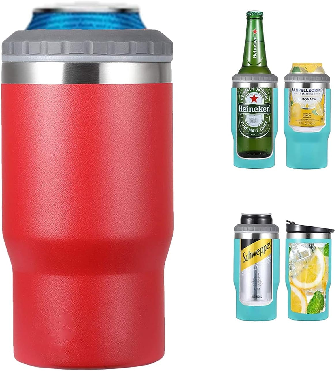 4 in 1 Stainless Steel Can/Bottle Insulator, 14Oz Two-Way Lids SUS Insulated Can Cooler, Beer Bottle Holder (Black) Home & Kitchen Kitchen & Dining Storage & Organization Thermocoolers Travel & To-Go Food Containers