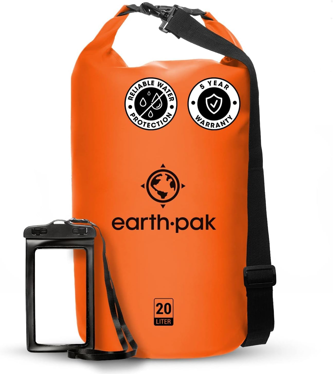 Earth Pak Waterproof Dry Bag - Roll Top Waterproof Backpack Sack Keeps Gear Dry for Kayaking, Beach, Rafting, Boating, Hiking, Camping and Fishing with Waterproof Phone Case Kayak Accessories Kayaking Sports Sports & Outdoors Water Sports