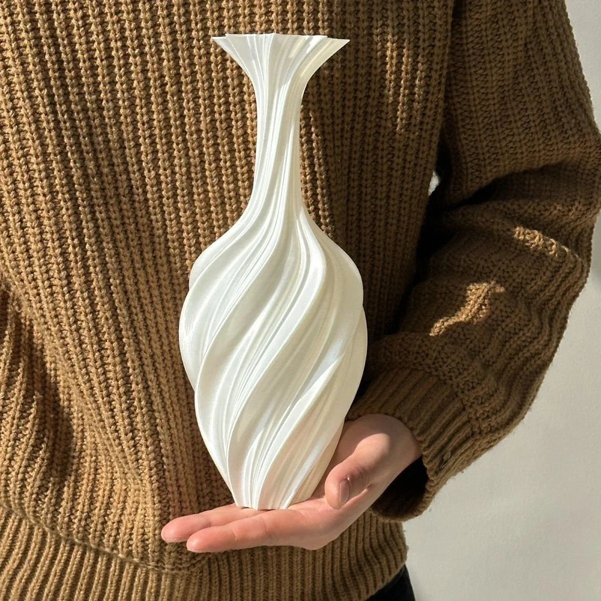 Sculptural Swirl Ribbed PLA Vase