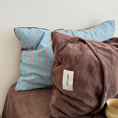 Plush Reversible Striped Flannel Fleece Bedding Set