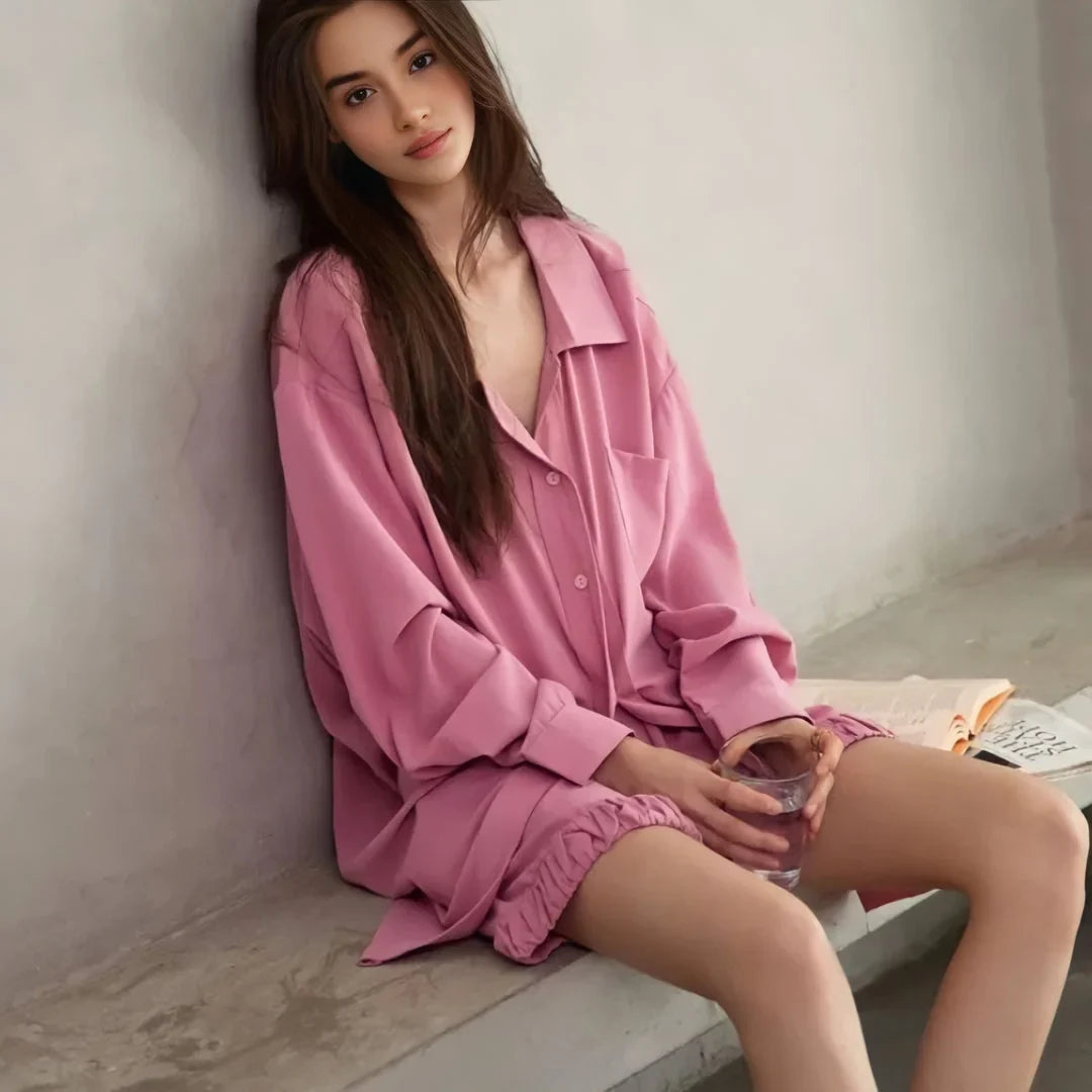 Soft Ruffle Hem Cotton Pajama Set