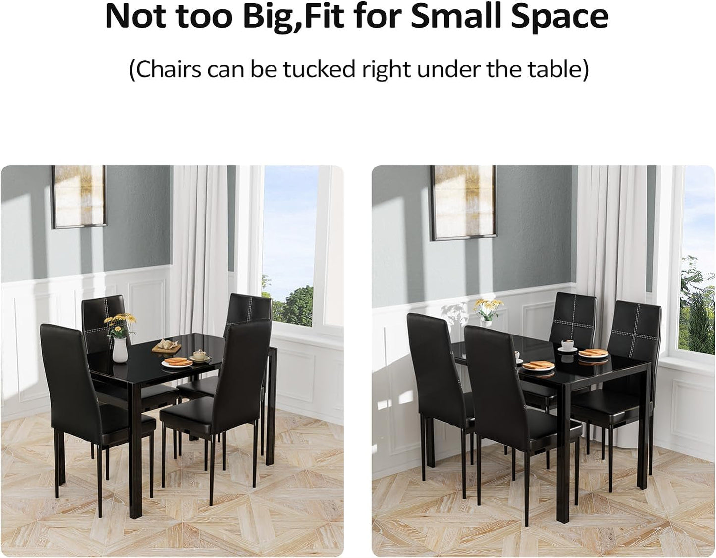 Bonnlo 5 Piece Modern Table Set for 4,Kitchen Table and Chairs for 4,Black Glass Small Kitchen Table and PU Leather Chairs for Dining Room Small Spaces,Metal Frame,Black Dining Room Furniture Furniture Home & Kitchen Table & Chair Sets