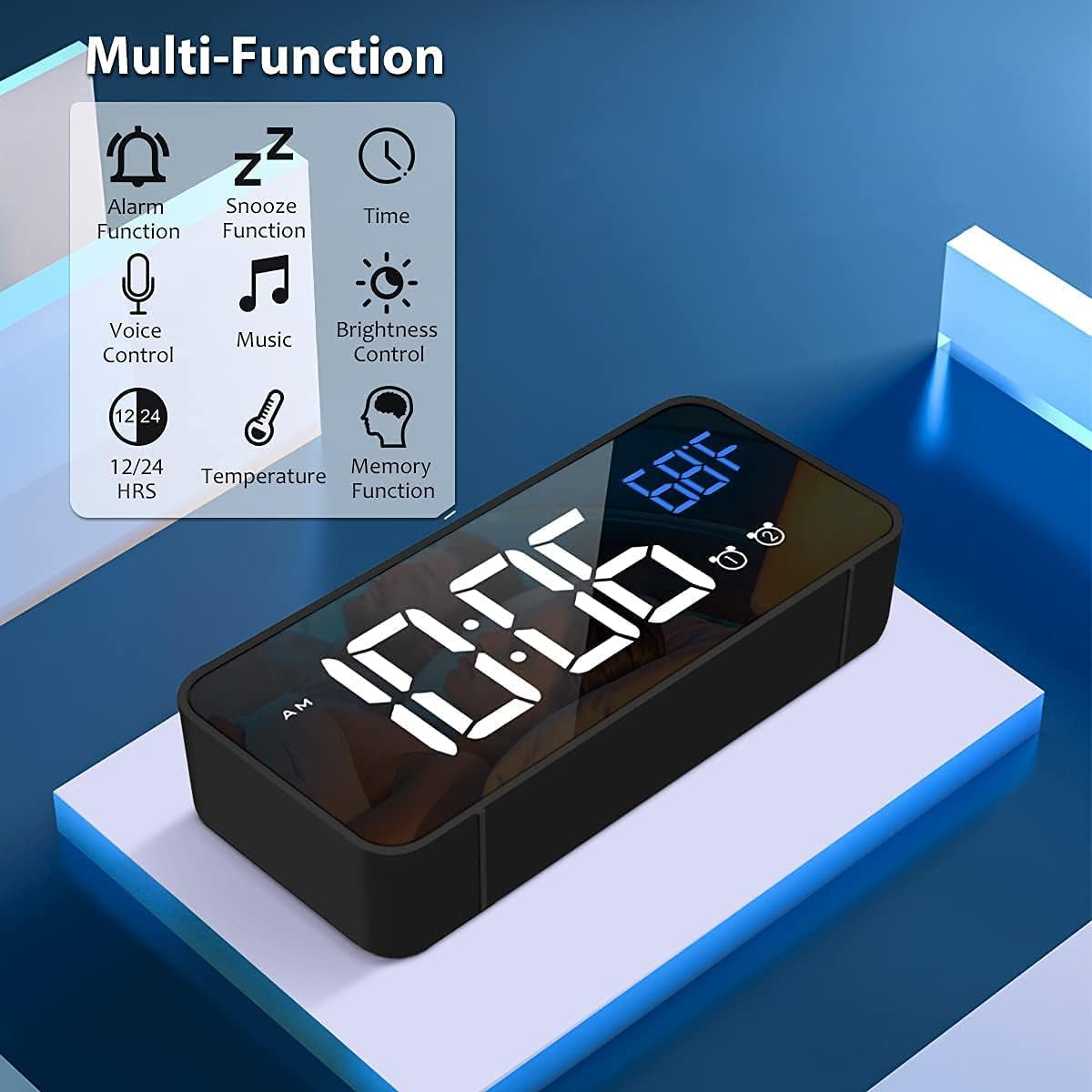 Digital Alarm Clock for Bedroom, Heavy Sleepers, LED Large Number Mirror Display with USB Charger, Loud Dual Alarm Clock with Snooze, Easy to Set, Adjustable Brightness