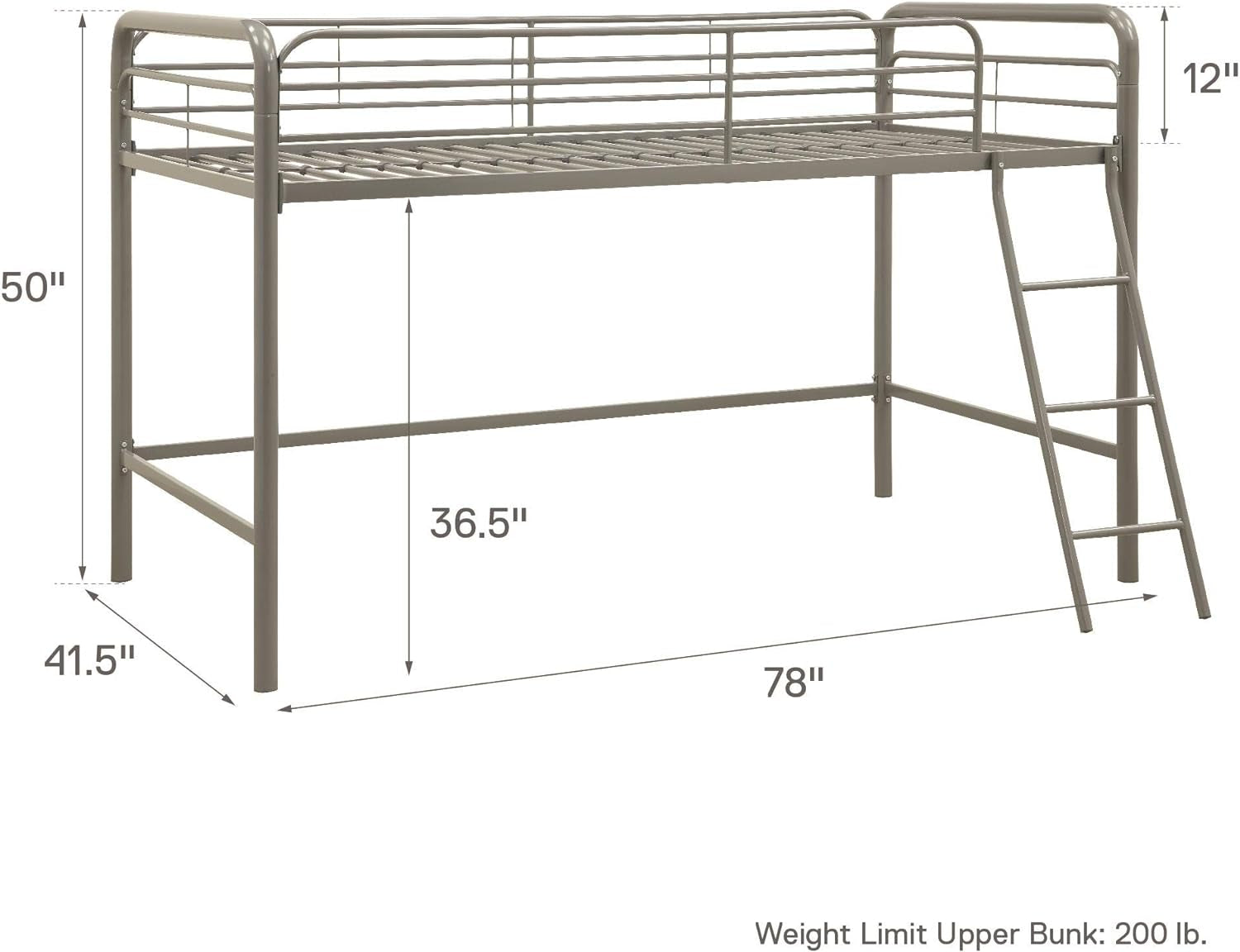 DHP Junior Loft Bed Frame with Ladder, Twin, Silver Bedroom Furniture Beds Frames & Bases Furniture Home & Kitchen