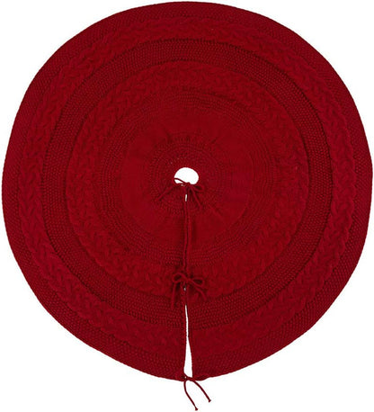 Glitzhome 52" Knitted Red Christmas Tree Skirt Large round Tree Ornaments Skirt for Xmas Holiday Party Decorations Home & Kitchen Seasonal Décor Tree Skirts