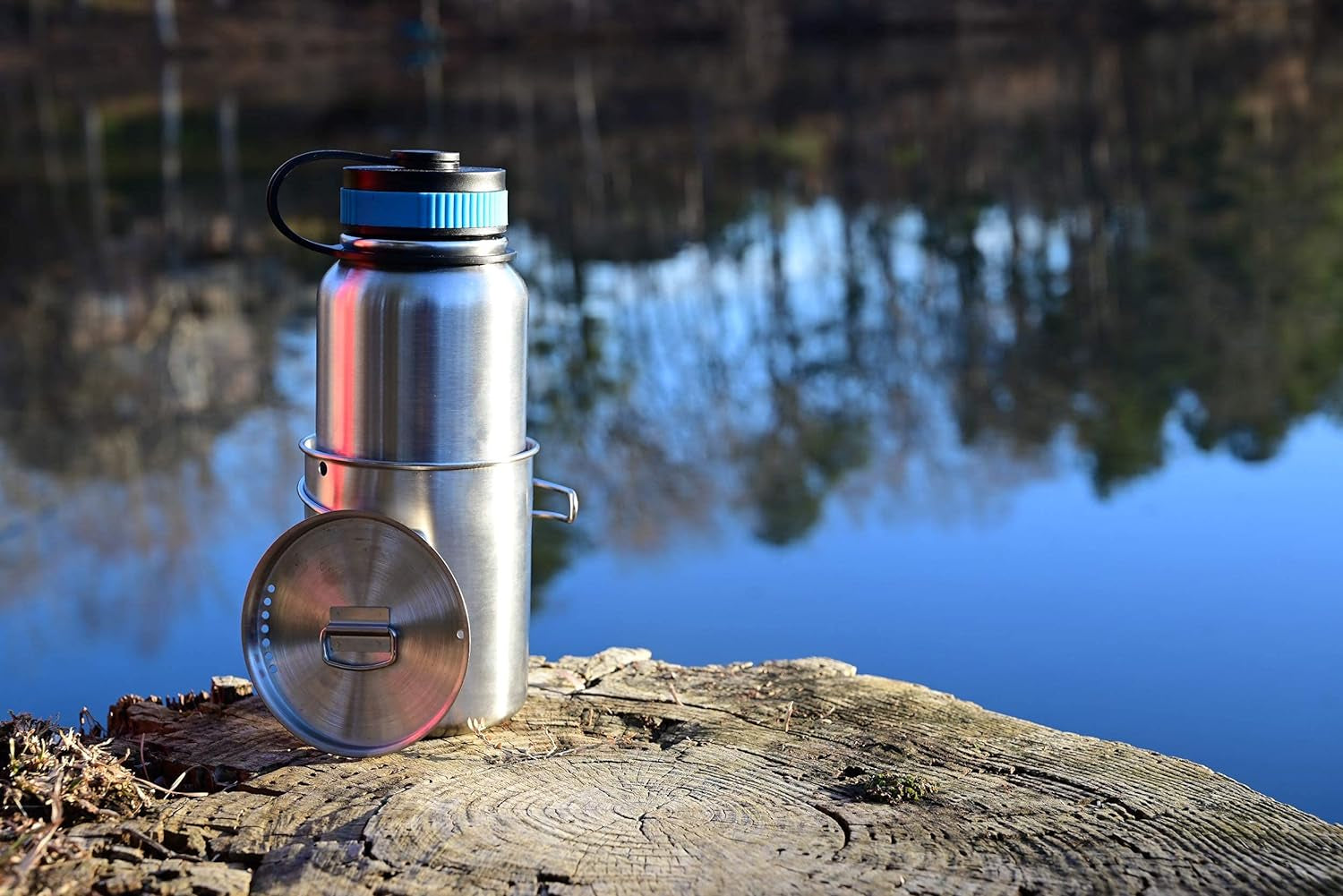 Canteen Stainless Steel Water Bottle with Nested Camping Cup and Lid for Bug Out Bag, Bushcraft Gear, Metal Canteen with a Wide Mouth Water Bottle and Mess Kit Camping & Hiking Canteens Hydration & Filtration Outdoor Recreation Sports & Outdoors