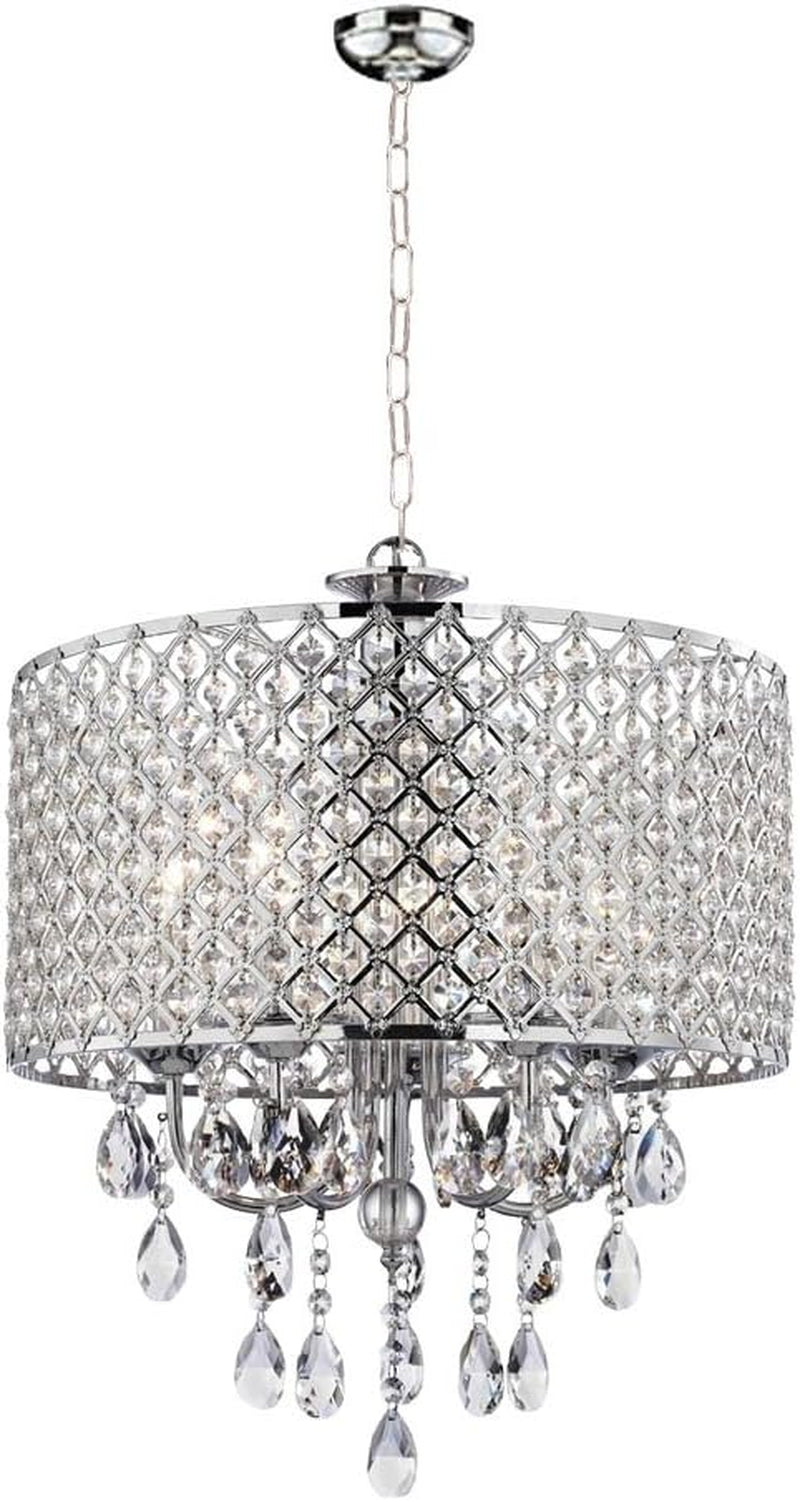 Chrome Finish 4-Light round Chandelier, Drum Crystal Chandelier,Glam Bedroom Ceiling Chandelier Light Fixture, Flush Mounted Crystal Pendant Light Ceiling Lights Chandeliers Lighting & Ceiling Fans Tools & Home Improvement