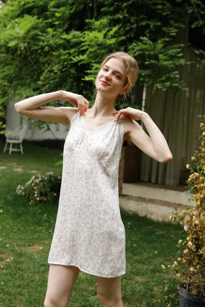Silky Ditsy Floral Cotton Sateen Slip Nightgown
