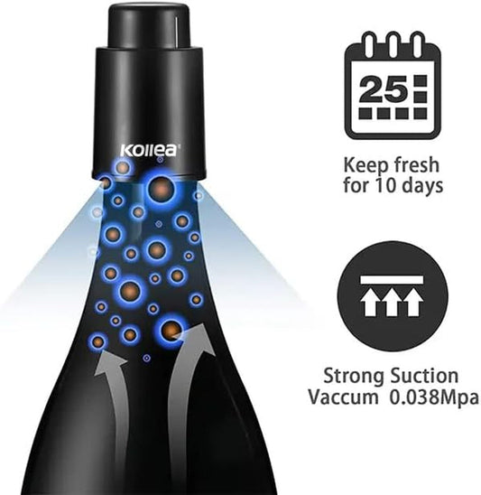 Wine Stoppers, Kollea Wine Bottle Stoppers, Vacuum Wine Stoppers, Reusable Wine Preserver with Time Scale, Wine Vacuum Pump Wine Saver Wine Corks, Best Gift for Wine Lovers (2 Pack, Black) Bar & Wine Tools Home & Kitchen Kitchen & Dining Kitchen Utensils & Gadgets Wine Stoppers Wine Stoppers & Pourers