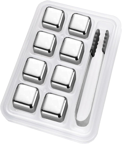 Stainless Steel Ice Cubes, 8-PCS Stainless Steel Ice Cubes, Reusable Whiskey Stones, Chilling Stone for Wine with Non-Slip Ice Tongs & Freezer Storage Tray Home & Kitchen Ice Cube Molds & Trays Kitchen & Dining Kitchen Utensils & Gadgets Specialty Tools & Gadgets