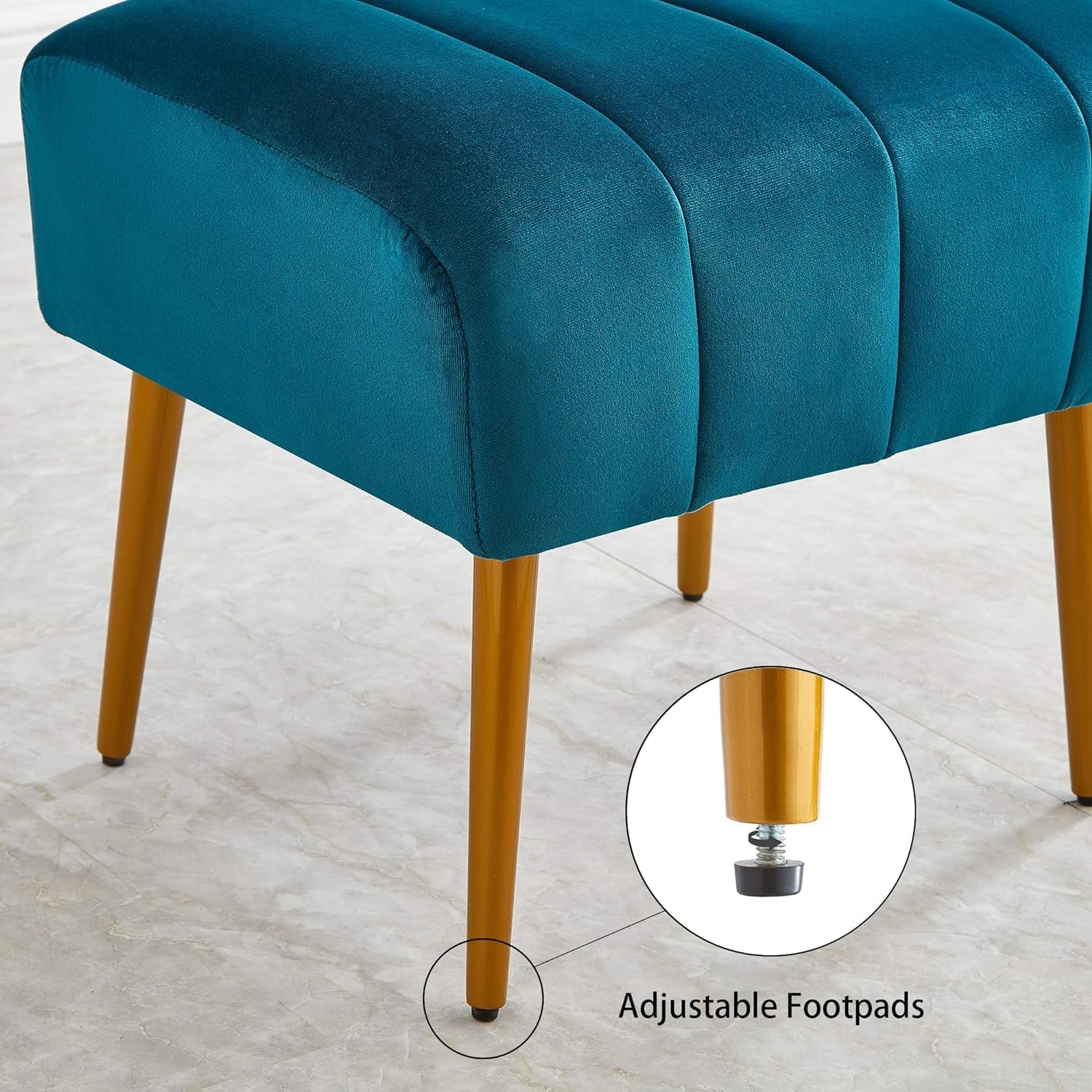 Ball & Cast Upholstered Ottoman Stool Modern Velvet Vanity Stool Footrest with Metal Legs, Teal Furniture Home & Kitchen Living Room Furniture Ottomans